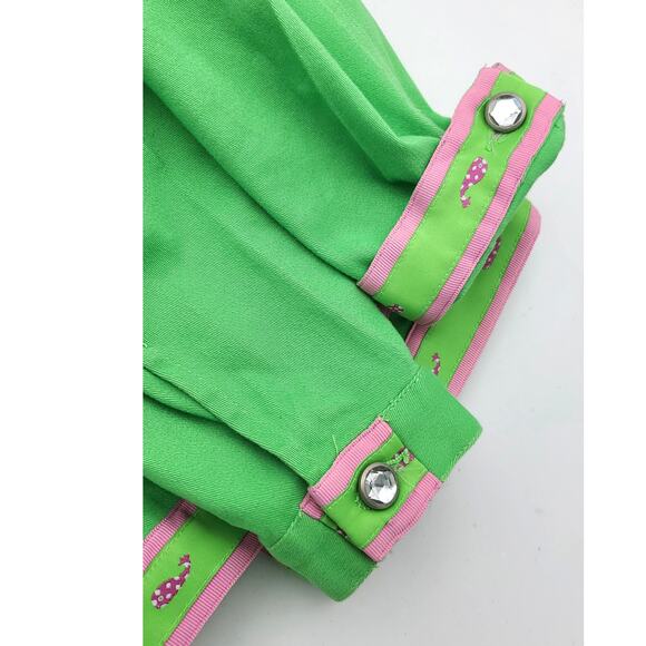 QUACKER FACTORY Women's M-L Lime Green Jean Jacket Rhinestones Pink Accents - Picture 9 of 10